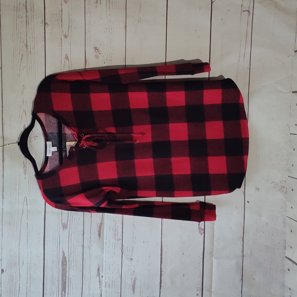 Buffalo Print Long Sleeve Lace Up Top